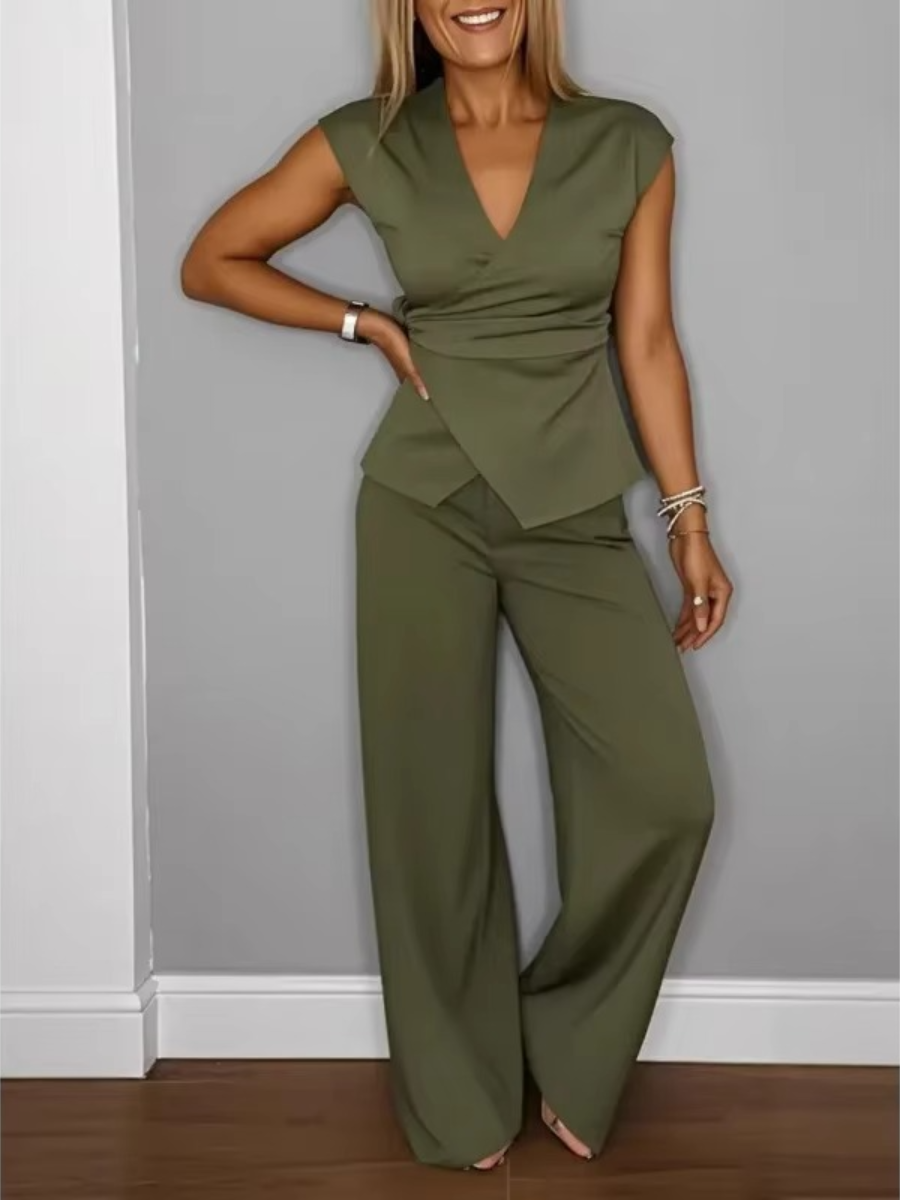 Natalie™ Elegant V-Neck Top & Trousers Set